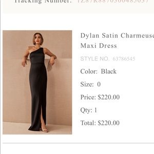 BHLDN black satin Dylan Charmeuse maxi dress, size 0.